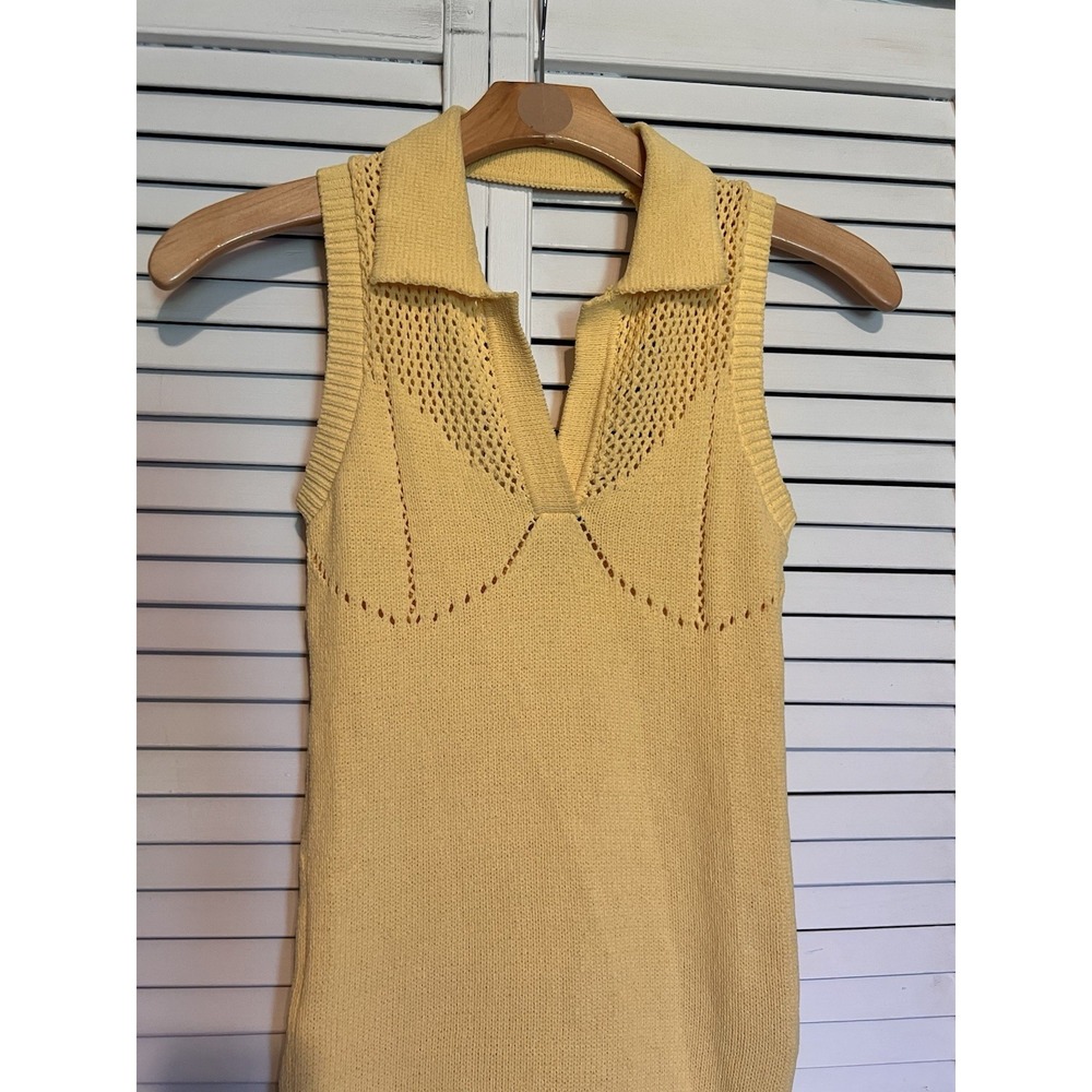 ZARA Women's Size Small S Dress Crocheted Bodycon Collared Sleeveless Yellow